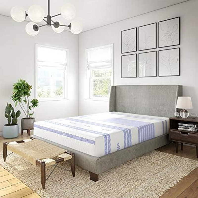 Gel Memory Foam 12-Inch Mattress Wood Slat and White Metal P
