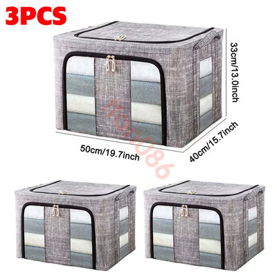 3Pcs 66L Storage Box for Clothes Folding Heavy Duty Wardrobe Organizer Tidy Box