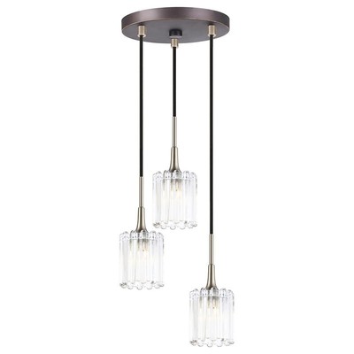 Woodbridge Lighting Regent Park 3-Light Glass & Steel Pendant in Bronze/Nickel