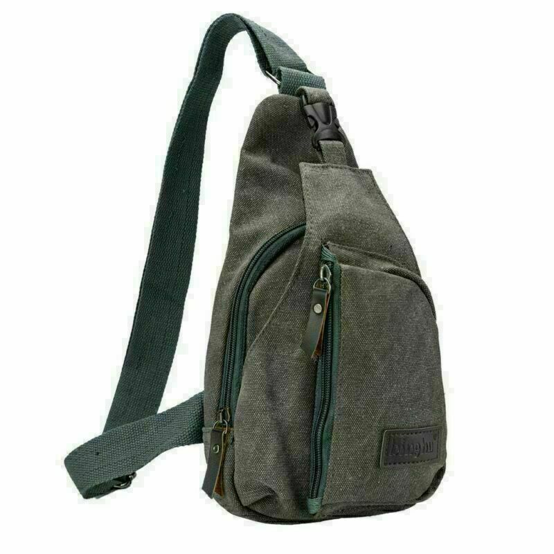 Plain Men Canvas Shoulder Bag Crossbody Messenger Sling Chest Bags Travel Hiking