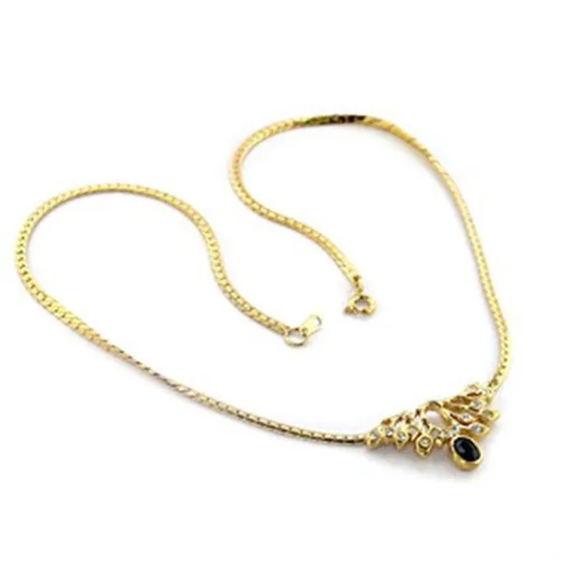 Women Gold Brass Necklace with Top Grade Crystal in Black Diamond - 16 In.