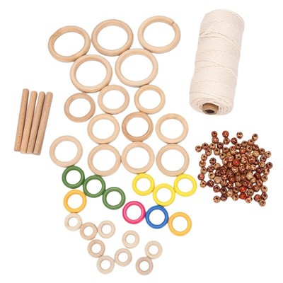 Cotton Cord Yarn 3mm,4 Wooden Sticks 35 Wooden Rings Wooden Beads for Wall5373