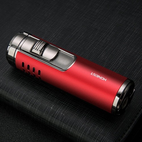 Quad Jet Torch Cigar Lighter Adjustable Flame Gas Butane Refillable Cigarette