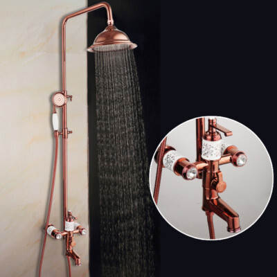 Rose Gold Rainfall Wall Mount Shower Faucet Set Hand Shower Tub Filler Mixer Tap