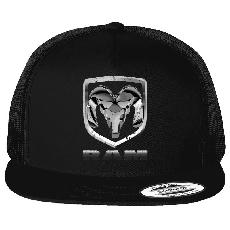 Dodge Ram Car Auto Logo Emblem Printed Black Hat Flat Bill Yupoong Trucker Cap