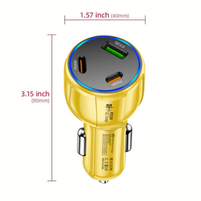 90W Super Fast Car Charger 3 Port & 4-IN-1Fast Charging Cord For All Phones