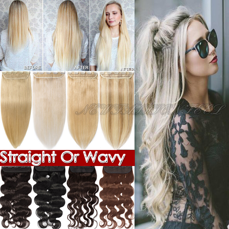 Human Hair Extensions One Piece Clip In Remy Thick Black Brown
