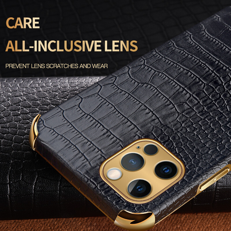 Coque IPhone En Cuir Véritable, Motif Crocodile 3D (iPhone 11 à 16 Pro Max)