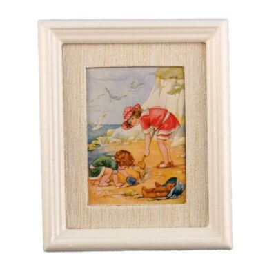 Melody Jane Dolls House Miniature Day at the Beach Picture Painting White Frame
