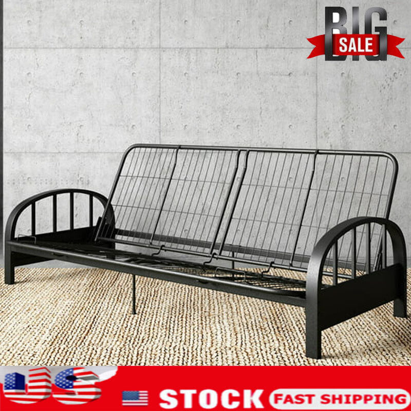 Folding Full Size Metal Mesh Frame Couch Sofa & Bed Black