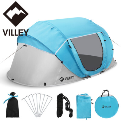VILLEY 4 Persons Pop Up Tent Automatic Setup Camping Beach Tent Waterproof Tent