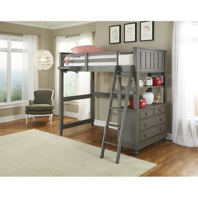 NE Kids Lake House Transitional Wood/Veneers Twin Loft Bed in Stone
