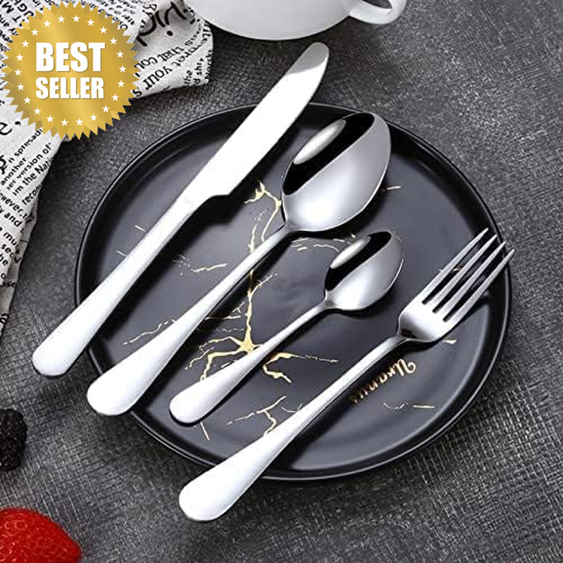 Silver Stainless Steel Cutlery Set, Durable Flatware Set of 4 Teaspoons, 4 Dinne