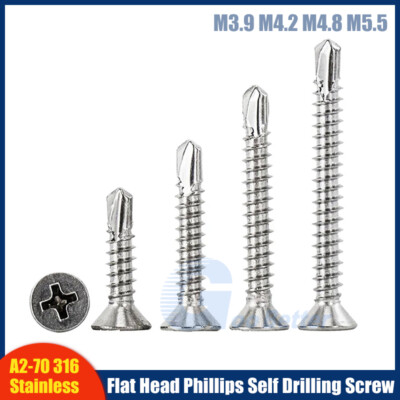 Flat Countersunk Head Self Drilling Screws Phillips A2 Stainless Steel DIN 7504