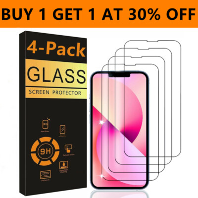 4 PACK For iPhone 16 15 14 13 12 11 Pro Max XR Tempered Glass Screen Protector