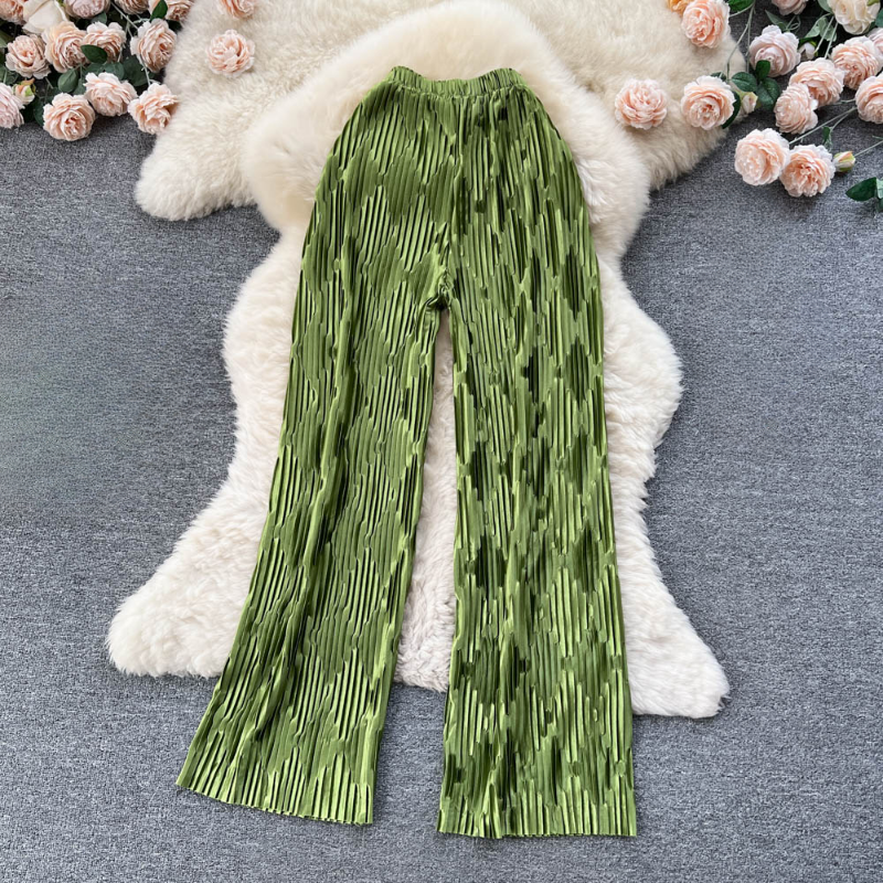 Donna Plissettato Pantaloni a Gamba Larga Elastico Vita Casual Sottile Moda