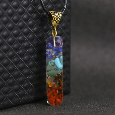 7 Chakra Natural Colorful Quartz Crystal Pendant Orgone Energy Gravel Necklace