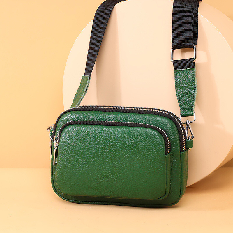 Genuine Leather Simple Women Small Round Bag Single Shoulder Crossbody Bag
