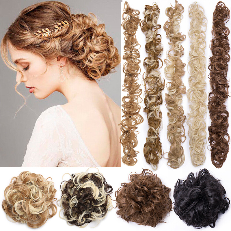 Long Curly Messy Bun Hair Piece Scrunchies Updo Natural Hair