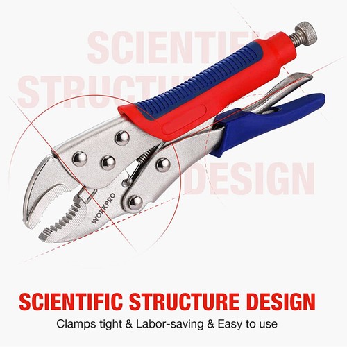 WORKPRO Locking Pliers Set 3PCS 6-1/2" Straight Jaw 7" Curved Jaw 10" Curved Jaw