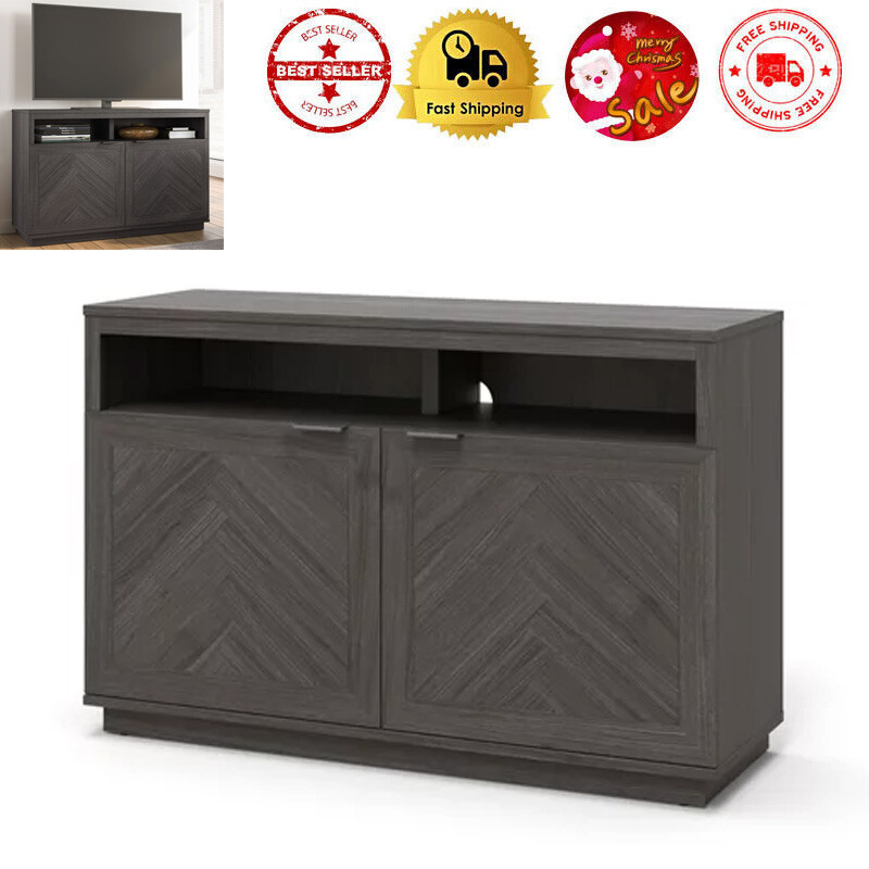 Media Console Cabinet Sliding 2 Door Entertainment Center For Up 55