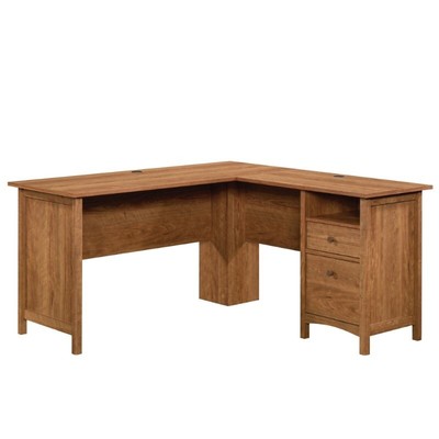 Pemberly Row Engineered wood L-Desk in Prairie Cherry Finish