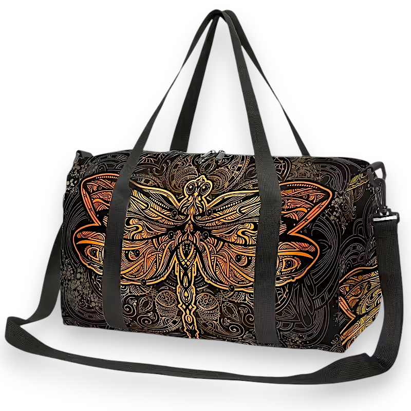 Gothic Dragonfly Duffel Bag - Large Multicolor Gym Tote, Zip Closure