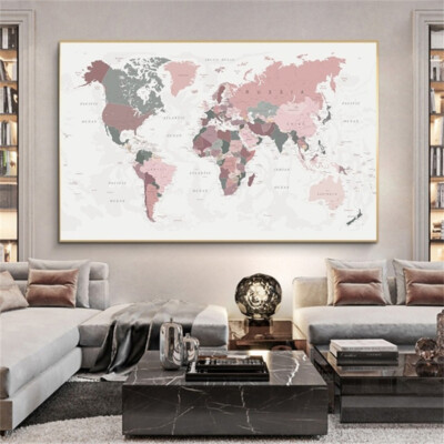 The World Map Retro Canvas Painting Vintage Wall Art Poster Classroom Home Decor