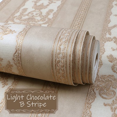10M AB European Gold Damask Stripes Wallpaper Embossed Textured Non-woven Roll