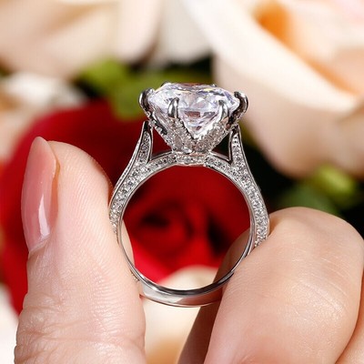 4Ct GRA Certified Real Moissanite Tester Pass Engagement Ring 14K Gold Plated