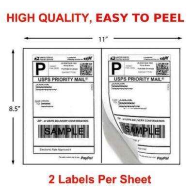 50-2000 Premium 8.5'' X 5.5'' Half Sheet Self Adhesive Shipping Labels 2 Per Sheet