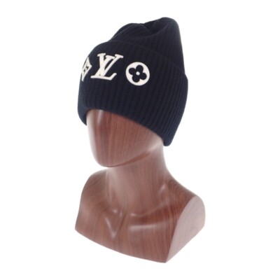 LOUIS VUITTON Beanie - LV Headline Knitted Hat Monogram Knit Cap Wool Black TGIS