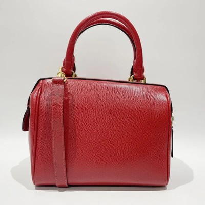 CELINE 2WAY Mini Vntage Top Handle Bag Handba Leather Shoulder Bag Crossbody Red