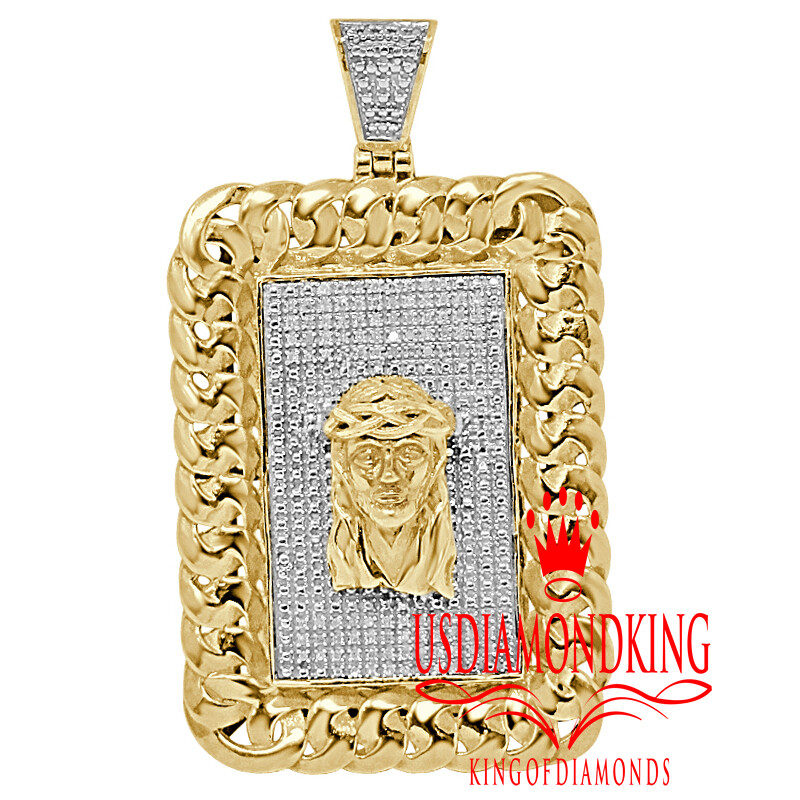 Pre-owned Us Diamond King Mens Real Diamonds Jesus Face Miami Cuban Charm 10k Yellow Gold Finish Pendent In Yellow/clear