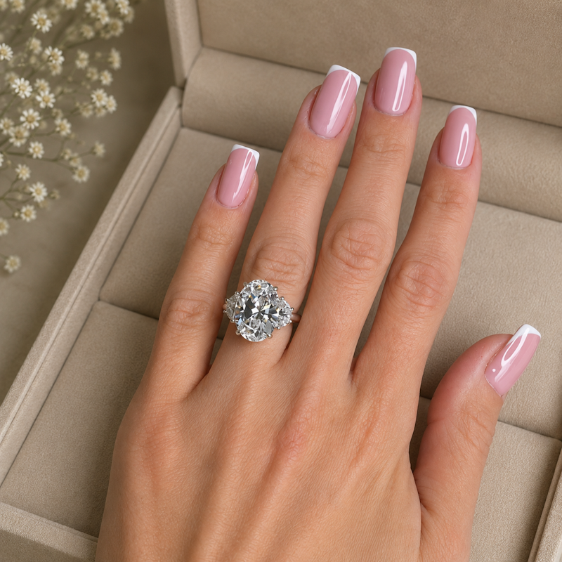Oval Cut Diamond Ring 7.00 TCW IGI Certified Lab Grown 14K White Gold