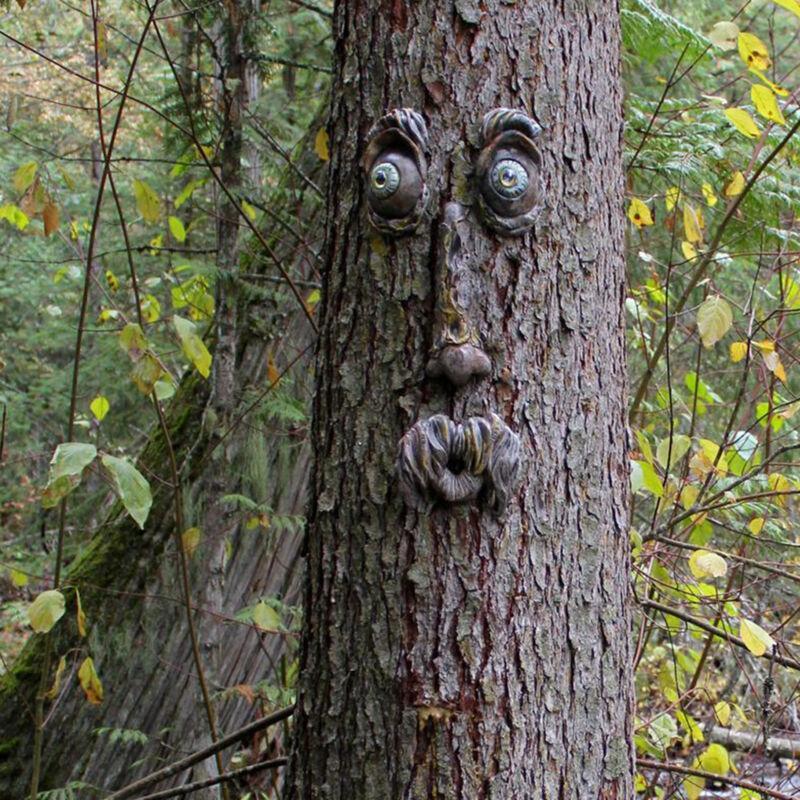 Tree Faces Decor Old Man Tree Hugger Bark Ghost Face for Halloween Easter Garden