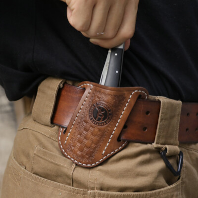 TOURBON Leather Folding Knife Pocket Belt Sheath Camping Gift-Special offer