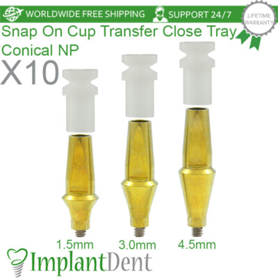10x Dental Anatomic Snap-On Transfer Prosthetic NP Conical Hex System 2.25mm