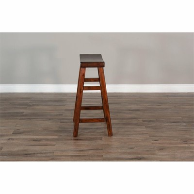 Pemberly Row 30" Saddle Seat Transitional Mahogany Wood Stool in Dark Chocolate