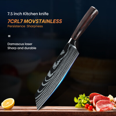 Kitchen Knife Set Japanese Damascus Pattern Chef Knives Stainless Steel Cleaver