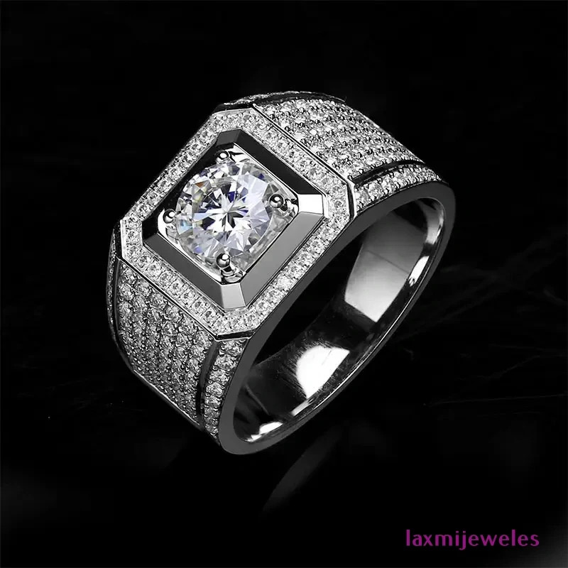 2Ct Round Lab-Created Diamond Men's Ring 14K White Gold Over Wedding Pinky Band