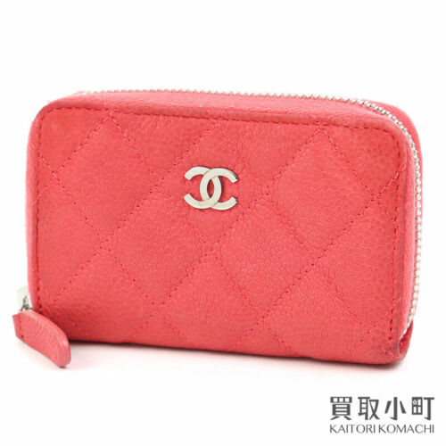 Chanel Caviar Quilted Zip Coin Purse in Pink From Japan