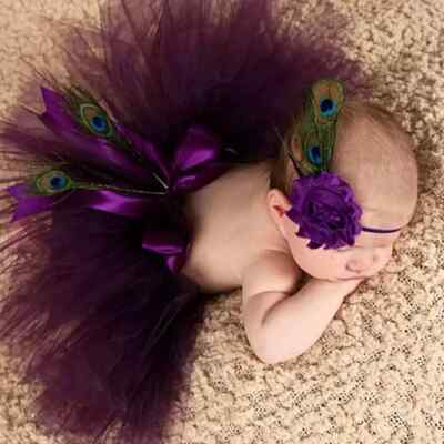Newborn Outfit Baby Girl Set of 2 Tutu Skirt + Flower Head Band Photo Prop NEW
