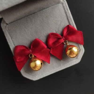 Christmas Bow Bell Earrings Stud Drop Dangle Women Charm Jewelry Xmas Party Gift