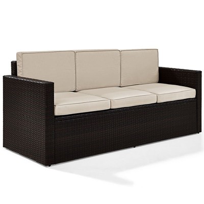 Crosley Palm Harbor Wicker Patio Sofa in Brown and Sand