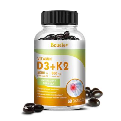 Vitamin D3 5000 IU K2 MK7 600 mg, Vit D and K Supplement 30/60/120 Capsules