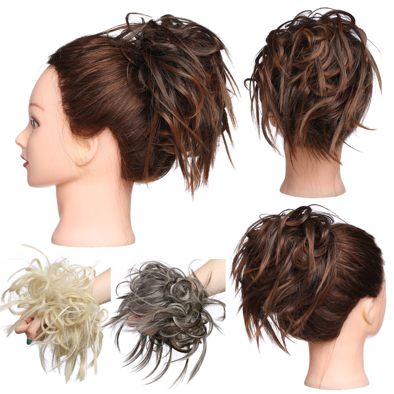 Straight Wavy Hair Ponytail Messy Bun Scrunchies Tousled Updo Hair
