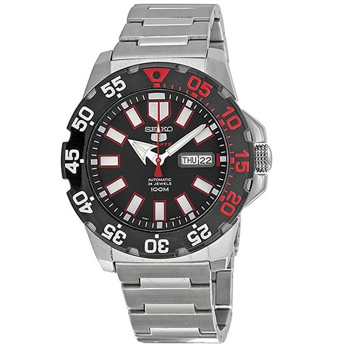 Pre-owned Seiko Srp487k1 Black Red Monster Men's Watch Sports Automatic Black Dial Srp487