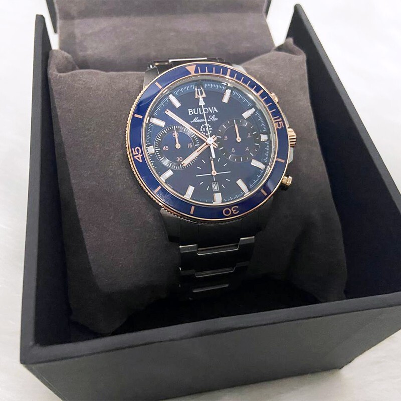 Pre-owned Bulova Series C Blue Dial Marine Star Men 98b301 Chronograph Watch (45mm)