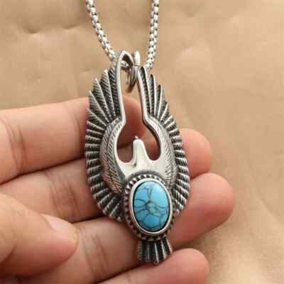 Men's Amulet stainless steel Eagle Turquoise Necklace Pendant
